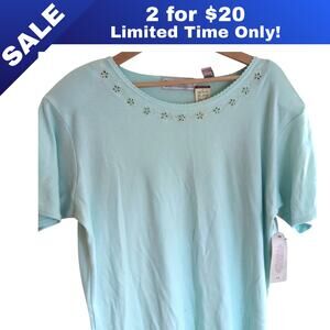 [Sale: 2 for $20!] Karen Scott Light Blue T-Shirt | 1X NWT!  0076